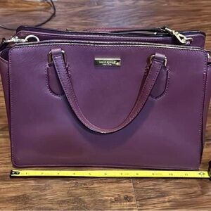 kate spade deep plum leather satchel with gold hardware